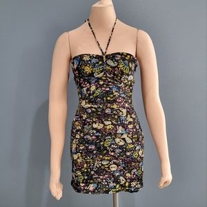 Zara ruched halter paisley floral bodycon S